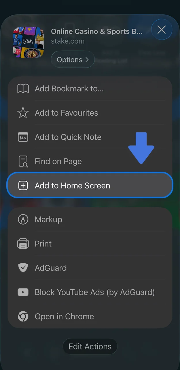 Add a shortcut for quick access to the Stake website.